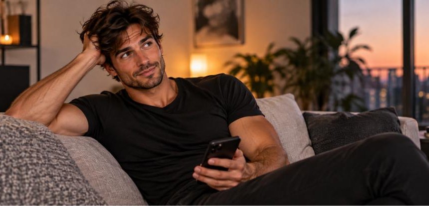 Mr. Craves relaxing on a couch with his phone